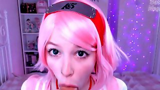 Sakura Haruno suck dick cum in mouth ahegao teen naruto cosplay POV