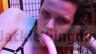 Tickling my shaved pussy & pink clit w/ a feather & rough dildo fuck orgasm