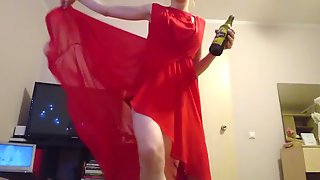 Dirty naughty girl: holiday tease in red dress