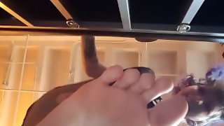 Goth Femdom smelly sweaty sock and feet floor POV