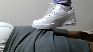 Shoejob teasing in white Nike Air Force 1s low-cut