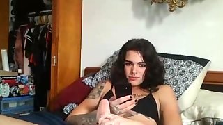 Cute femboy jerks big dick webcam