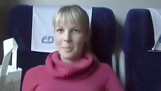 Blonde on Czech Train Quietly Fucked in Public