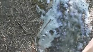 Outdoor pee desperation female POV, piss puddle