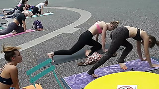 Sexy college girls doing yoga