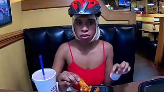 Msnovember Eating Real Food And Talking To Her Best Male Friend About World Of Warcraft In Public Diner , Flashing Her Big Natural Boobs With Puffy Nipples And Large Areolas , Squeezing Her Breasts Hard And Some Up Skirt Angles Reality Movie Porn