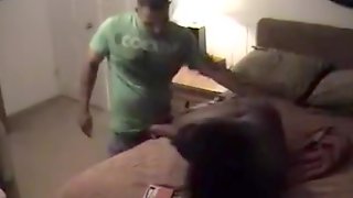 A guy fucks a cunt while her cuckold sissy boyfriend gets abused