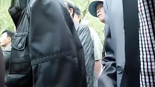Jerking off old chinese man in public and no one notice..
