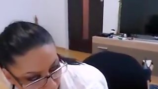 Sexy Curvy Brunette Milf In Glasses Blowjob On Webcam