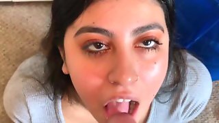 Shy teenager Baby Selena sucks and swallows nasty load