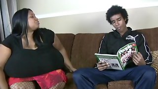 Mature ebony monster tits make cum young boy