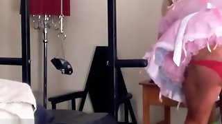 Sissy maid clean MISTRESS SCARLETT BLACKS dungeon with a large anal hook