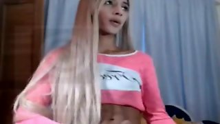 Blondie bony colombian transgender princess teenage fapping her massive manstick