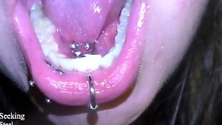 Nerdy BBW Cleans Tongue Web Piercings