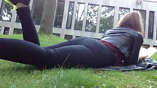 Jeans, thong and bare arse farts in the public park