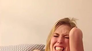 Tight blonde fingers herself and uses a vibrator to intense orgasm