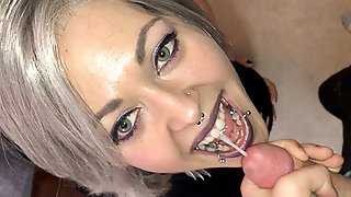Cinnamon Anarchy Sucks Cock and Gets a Mouthful of Cum in Tight Black Dress