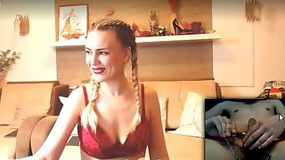 Hot blonde MILF with nipple clamps reaction to dickflash!