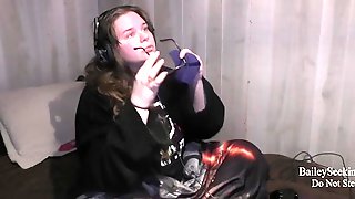 BBW Gamer Girl Drinks and Eats While Playing Resident Evil 2 Part 16