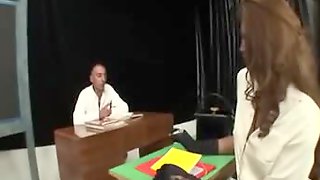 Tranny drills her teachers ass on a table