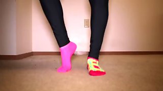 Shiny Black Leggings with Colorful Socks