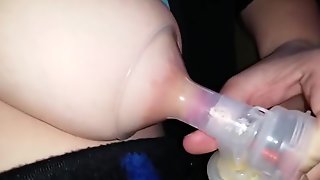 MILF BBW pumping breast milk.