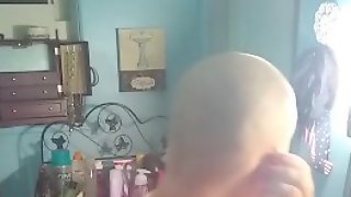 Sexy bald girl smooth headshave