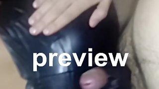 Preview: First lapdance clip, leather handjob, leather boots shorts gloves