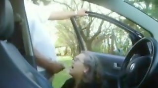 Mature mom sucks young boys cock in public car