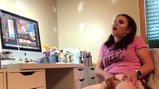 Frustrated Bitch Playing With Her Pussy Watching Porn
