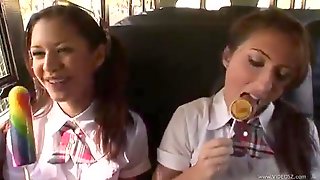 A schoolgirl gets had sex on the bus 