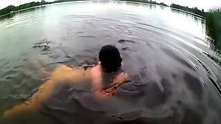 Risky naked outdoor swim in lake with soft dick (no cum)