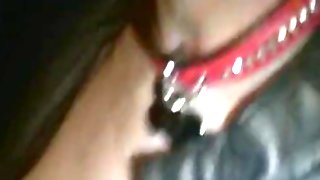 Pregnant slut with a dog collar naked in the street sucks deep throat