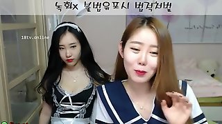 Korean teens camgirls in uniforms have fun