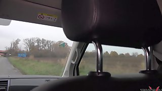 Naughty amateur Czech brunette Jana shagging in car for cash and cum load