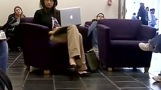 Candid heelpopping and Shoeplat Feet at Library