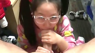 Nerdy Asian suck and fuck big white cock