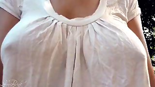 Braless bouncing boobs in shirt while walking and running 4