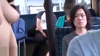 Japanese busty Milf has sex on public bus
