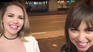 Riley Reid and Mia Malkova fuck lucky guy in public garage
