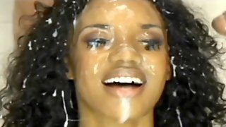Ebony load ejaculant party face - interracial bukkake