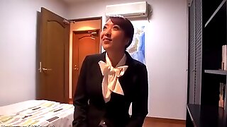 Japanese office lady in tights meets her new boss