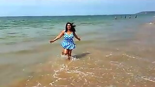 Mini Richard Big Boobs Beach Run With Blue Bikini