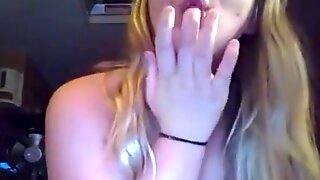 Omegle naughty blonde girl with huge tits playing with toys for me