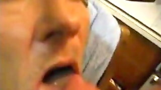 Old housewife is taking cum on her mouth