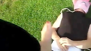 Amateur German Mistress abuses slave-pig in public - caning 