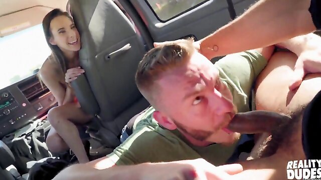 Interracial gay sex in car - naughty girlfriend watches her fiancee ass fucked