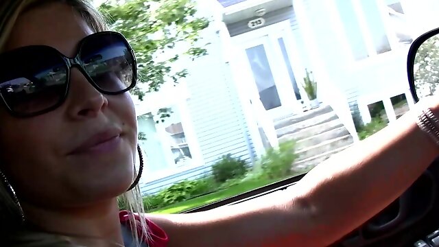 Sexy stepmom shows off feet while driving