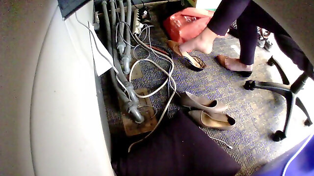 Candid Under Desk Shoeplay - dipping, suspending mind-blowing feet