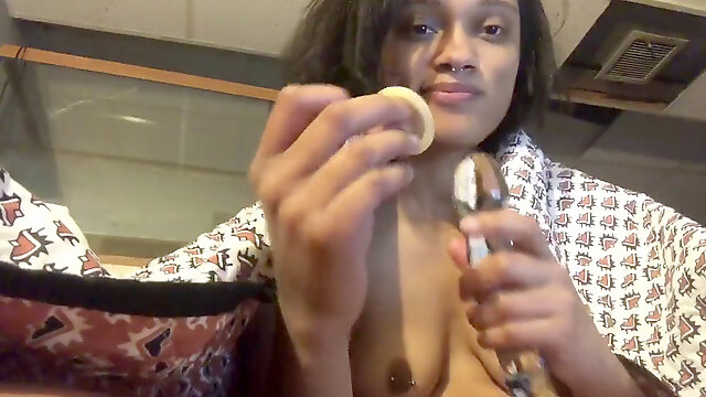 Daisy Smokes and pokes Her fake penis! (with ejaculation!)